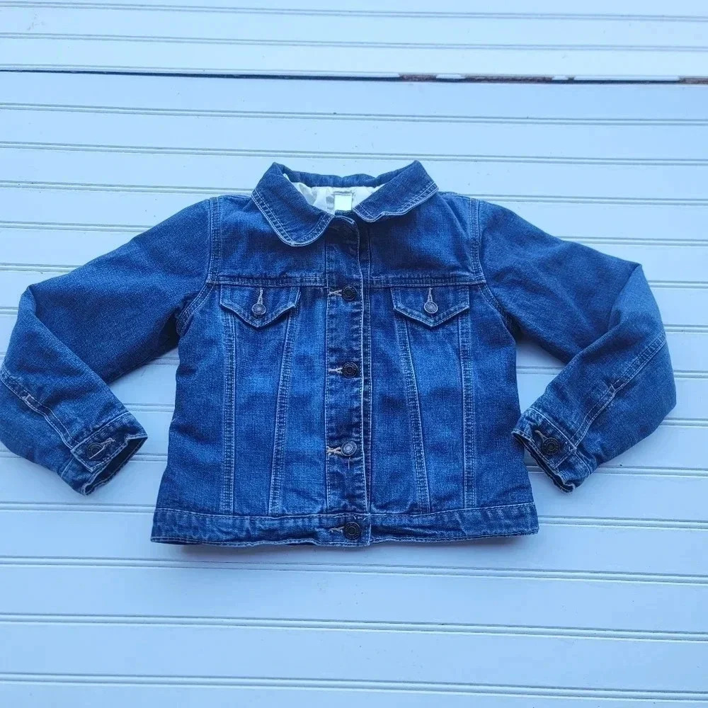 VTG Girls Old Navy Quilted Insulated Warm Denim Jacket Size Small Blue Jean